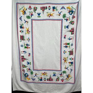 Vintage Mid Century, Early Americana Large Cotton Table Cloth